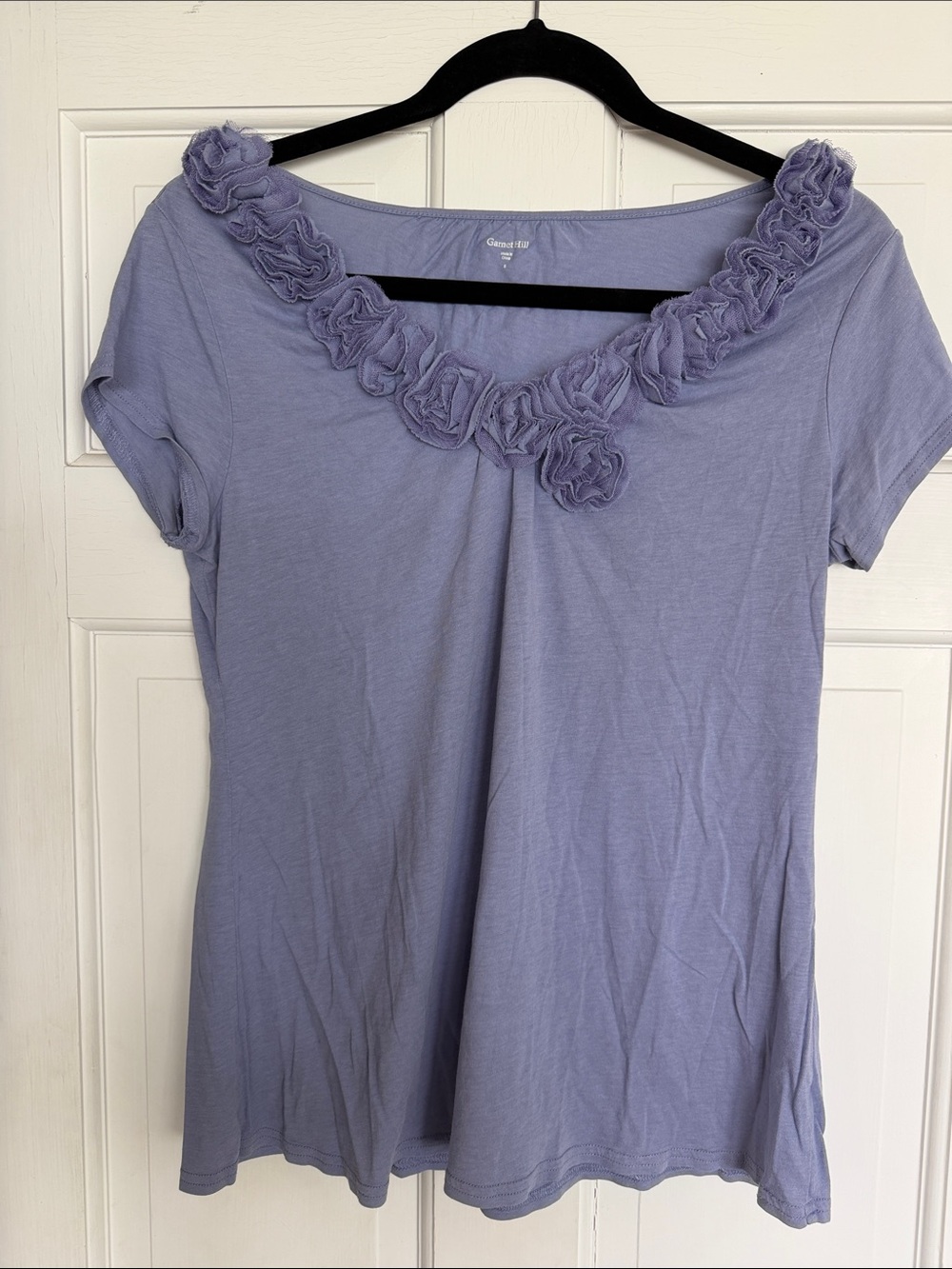 Garnet Hill Lilac Ruffled Scoop-Neck Short Sleeve Tee
